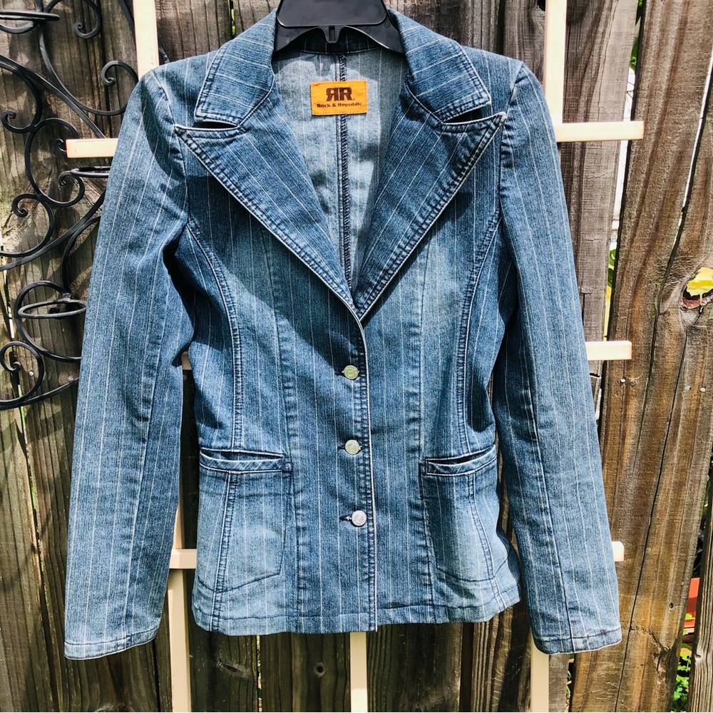 RARE VINTAGE ROCK & REPUBLIC DENIM Pin Striped Blazer JACKET S
